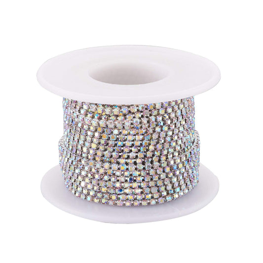 Fashewelry 10 Yards Crystal AB Rhinestone Close Cup Chain 2mm Trimming Beaded Applique Claw Chain Roll for DIY Art Craft Clothes Wedding Party Decoration
