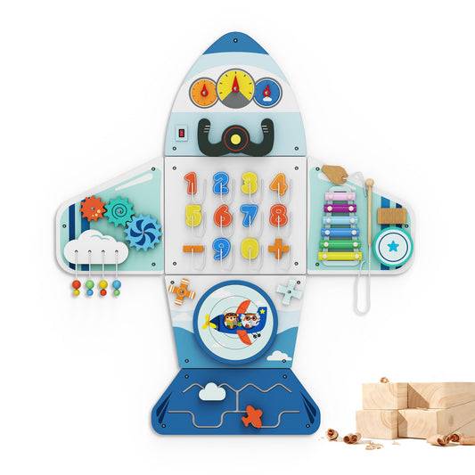 BlueWood Wooden Wall Busy Board Panels, Toddler Learning Activity Center, Montessori Philosophy Sensory, Educational Toys, Conducive to All-Round Development - Aircraft