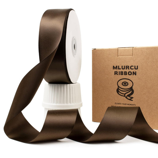 Mlurcu Brown Satin Ribbon - 1.5 Inch, 50 Yards, Double Faced, Thick, Perfect for Gift Wrapping, Flower Bouquets, Wedding Invitations, Hair Bows & Crafts
