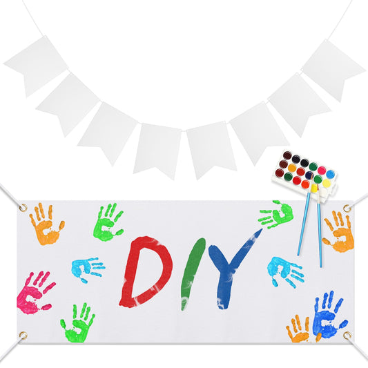 21 Pcs Large Blank Sublimation Banners Oxford Burlap Cloth Banner 20 Pcs DIY Flags with Hanging Ropes For Birthday Wedding Party Decoration Indoor Outdoor((White Oxford cloth)