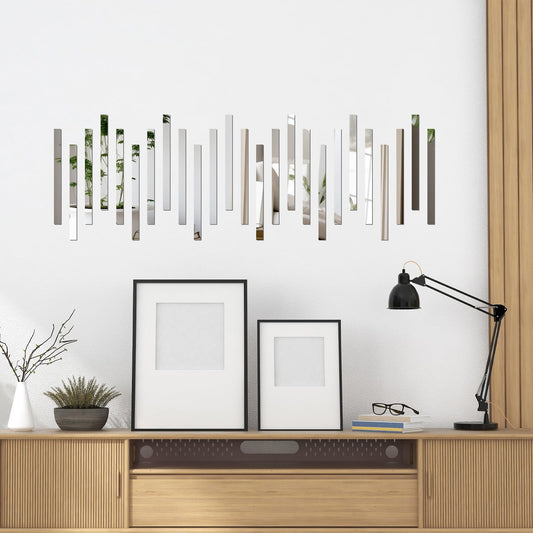 20 Pcs Acrylic Wall Sticker, Decorative Strips for Home Kitchen Bedroom Living Room, Self-Adhesive Art Decoration for Luxury DIY Interior Design Gold/Silver/Black 13.7 x 1.1 in (Silver)