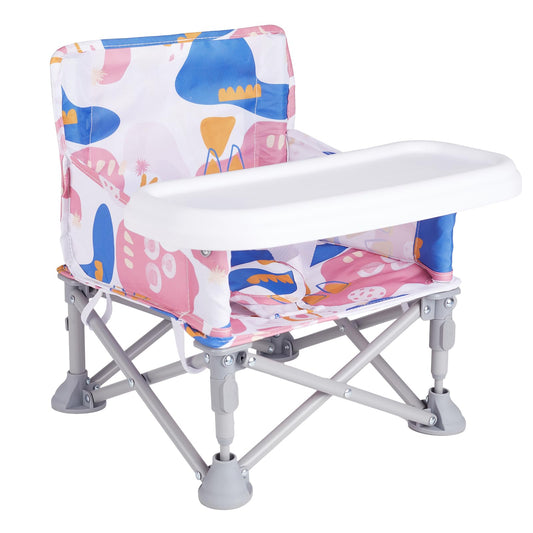 Furmubei Portable Baby Booster Seat with Tray, Toddler Booster seat for Dining, Camping, Travel, Baby Beach Chair 6 Months to 3 Years Old Indoor Outdoor Use CH2408