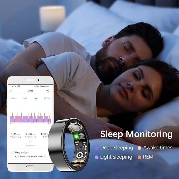 Health Tracker Ring, Smart Health Ring for Women Men with Heart Rate, Blood Oxygen, Sleep Monitor, Steps,Calories, No Subscription Fee, IP68 Waterproof Smart Ring for iPhone & Android (Black, 12)