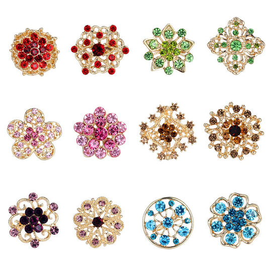 MEEJOA Brooches and Pins for Women Fashion, Multicolor Rhinestone Crystal Flower Brooch Pins for Crafts and DIY Wedding Bouquet Small Brooches Set