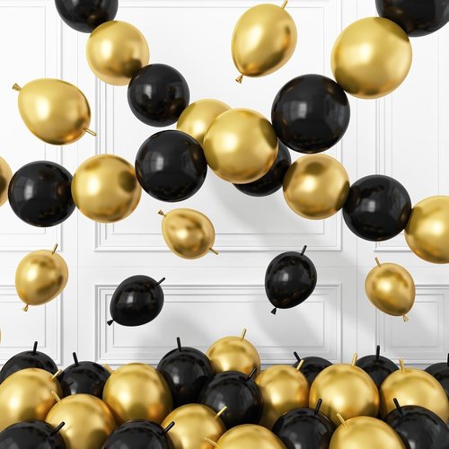 Black Gold Link Balloons - 60 Pcs 6-Inch Metallic Latex Balloons for Parties & Celebrations