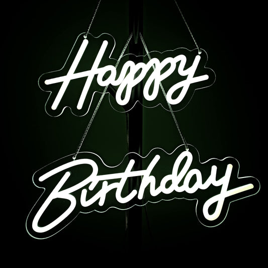 28x6 inch Happy Birthday Neon Sign Art Wall Lights for Beer Bar Club Bedroom Hotel Pub Cafe Wedding Birthday Party Gifts_White