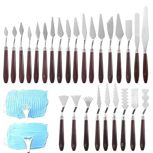 27 PCS Palette Knife Set, Palette Knives Spatula Set, Stainless Steel Palette Tool with Wooden Handle, Painting Spatulas for Color Mixing Texturing