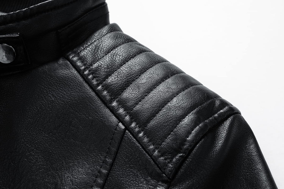 Womleys Mens Casual Stand Collar Faux Leather Jacket Biker Motorcycle Jackets (Black, Medium)