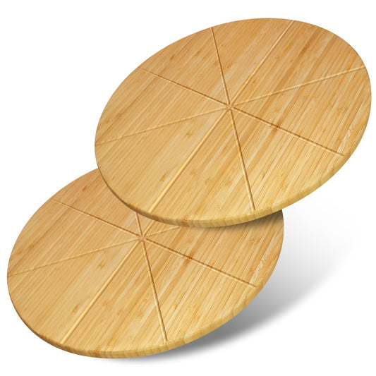 Pizza Cutting Board Round 12inch 2Pack Bamboo Wooden Lightweight Double Sided Pizza Tray Meat Bread Cheese Serving Platter Pizza Oven Accessories Pizza Prep Board Paddle Blocks Circular Circle