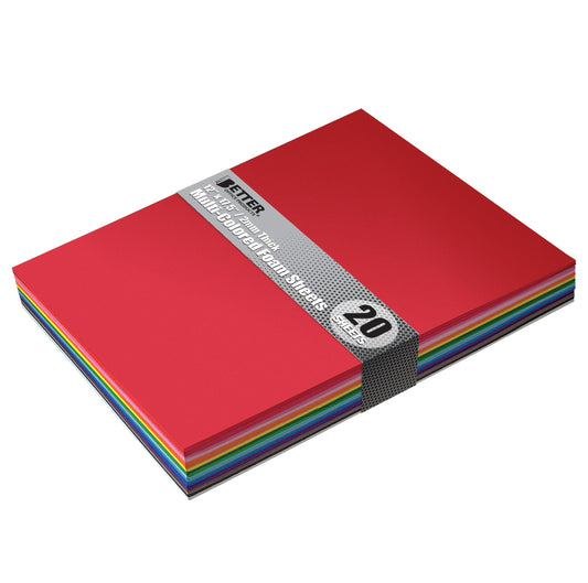Better Office Products 20 Pack EVA Foam Sheets, Extra Large Sheet Size, 12 x 17.5 Inch, Assorted Colors (20 Colors), 2mm Thick, for Arts and Crafts, 20 Sheets