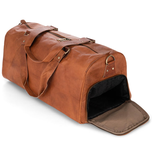 Berliner Bags Vintage Genuine Leather Duffle Bag Oslo for Travel or the Gym, Weekender, Travel Bag with Shoe Compartment, Overnight Bag for Men and Women - Brown
