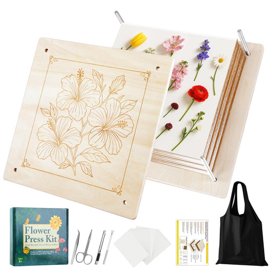 MeRGBWLife Flower Press - 11"x11" Wooden 10 Layer Flower Press Kit for Crafts Pressed Flowers & Plant Press, Scrapbooking, Bookmark Making, Wedding Bouquet Preservation, Dried Flowers