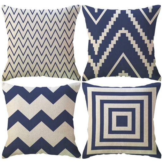ULOVE LOVE YOURSELF Square Decorative Throw Pillows Cushion Covers Blue Beige Stripes Modern Geometry Print Home Pillowcases 18 X 18 Inch,4 Pack for Sofa Couch