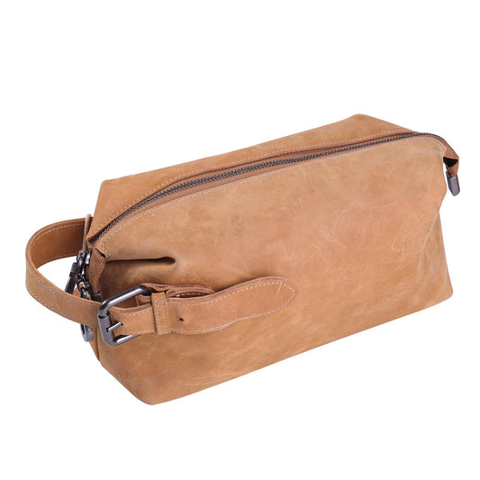 MCKDERWRILL Multi-functional Leather Travel Toiletry Bag - Full-grain leather Water-Resistant Travel, Shaving & Cosmetic Organizer for Men & Women - Compact Bathroom Essentials (Brown)