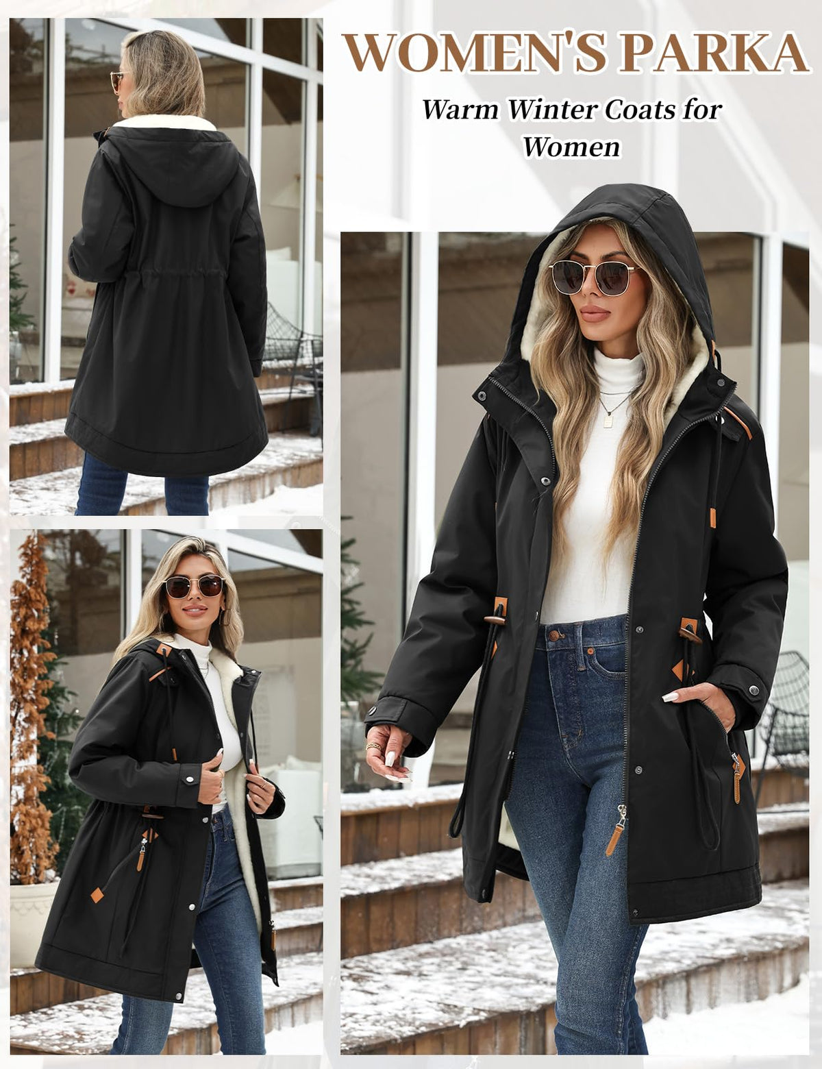 HEEKPEK Women's Winter Coats Thicken Soft Fleece Lined Parka Jacket Hooded Warm Coat Outerwear with Pockets Overcoat Snow (Black,Large)