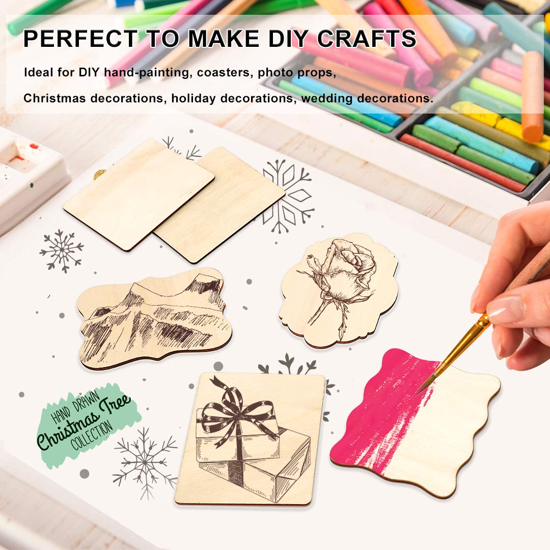 Unfinished Wood Ornaments, PETUOL DIY 32pcs 4x3in Creative Irregular Blank Wood Natural Slices for DIY Crafts, Painting, Wood Burning, Writing, Photo Props, Coasters and Home Decorations
