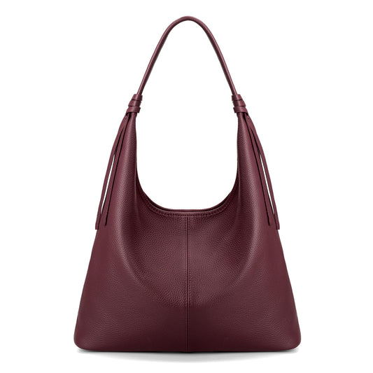 befen Genuine Leather Slouchy Hobo Purses for Women, Casual Hobo Bags Real Top Grain Leather Tote Handbags Women's Burgundy Shoulder Satchel for Shopping, Outing, Travel