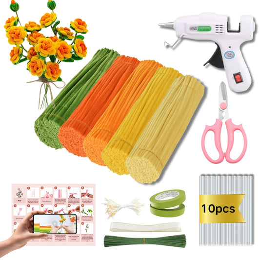 Xokpait 500pcs Pipe Cleaners Flowers Kit,Chenille Stems for DIY Flower Making Kit,Pipe Cleaners Projects Creative for DIY Art and Craft,Ideal for Holiday Decoration(Yellow)