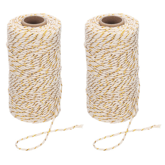 PATIKIL 2mm x 109 Yard Cotton Butcher Twine, 2 Roll Cotton Bakers Twine String Rope Cord for Gift Wrapping Arts Crafts Party Decorations Gardening, Golden Beige