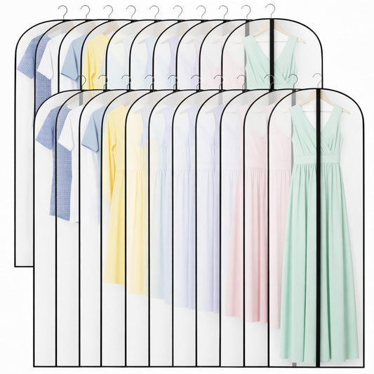 Amylove 20 Pcs 24 x 60 Inch Garment Bags Bulk Hanging Clothes Storage Covers for Closet Organization Dustproof Long Dress Bag Set for Wedding Dresses Gowns Coats Travel Suit