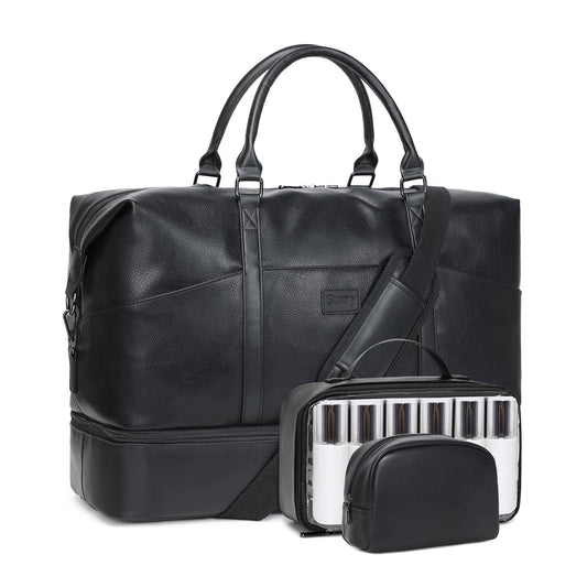 Faux Leather Weekender Bags for Women: Large Overnight Bags Travel Duffel Bag Carry On Shoulder Weekend Tote with Shoe & Laptop Compartment & Toiletry Bags for Airplane Traveling Gym