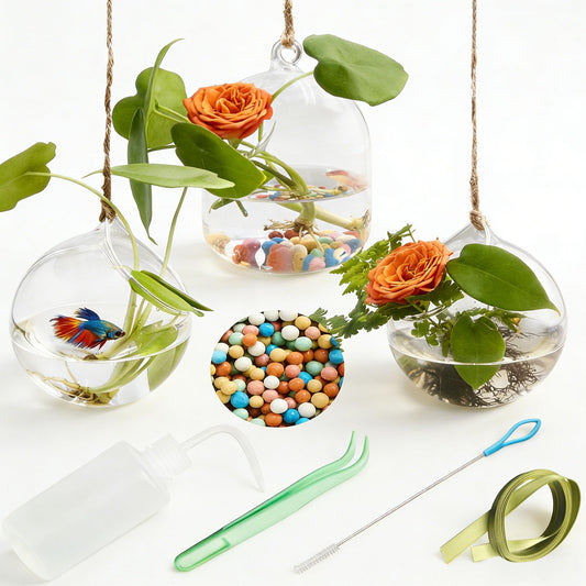 3 Pack Hanging Propagation Stations with Care Tool Kit (Squeeze Bottle & Tweezers Included), Glass Wall Planters for Indoor Plants, Hydroponic Terrarium Vases, Plant Lover Gifts for Women, Home Decor