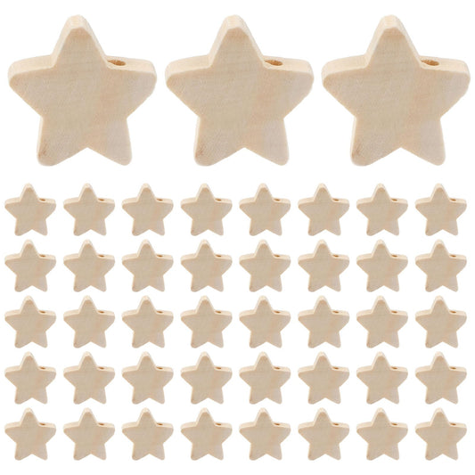 Ciieeo 100pcs Unfinished Wood Star Beads 20mm - Natural Wooden Spacer Beads with Pre-Drilled Holes for Jewelry Making | 0.78 inch Shape Charms for Farmhouse Garland Macrame Crafts