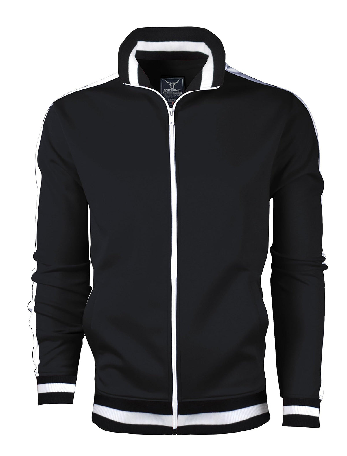 SCREENSHOT SCREENSHOTBRAND-51700 Mens Urban Hip Hop Premium Track Jacket - Slim Fit Side Taping Basic-Black-XLarge