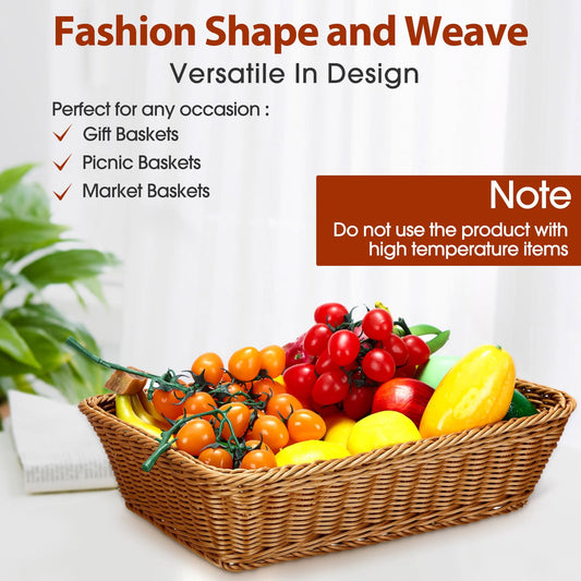 Eccliy 6 Pack Wicker Bread Baskets 15.8 Inch Woven Serving Basket for Gifts, Poly Wicker Storage Rectangle Rattan Display Trays for Bread Food Vegetables Fruit Snacks Tabletop Restaurant Home