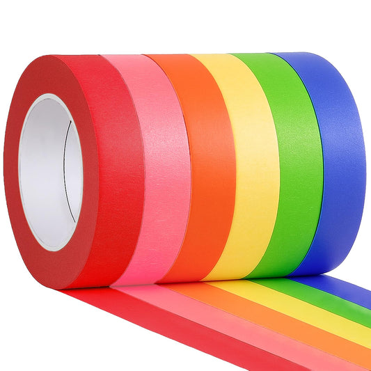 Colored Masking Tape - 6 Large Rolls - 60yds x 1 Inch of Each Colorful Craft Tape, Vibrant Rainbow Color Teacher Tape for Arts & Crafts, Labeling& Classroom Decorations, Back to School Supplies