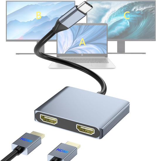 Closs 2 4K@60Hz 4K@30Hz. USB C to Dual HDMI Adapter, Docking Station Dual Monitor, Type C to HDMI Splitter