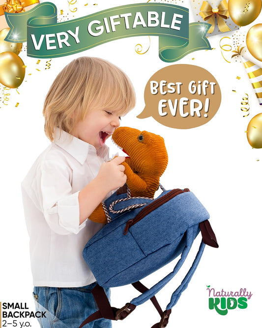 Naturally KIDS Toddler Backpack w Dinosaur Toys for Kids 2-4, 2 Year Old Boy Birthday Gift, 3 Year Old Boy Gift Girl, Toddler Dinosaur Toy