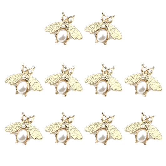 Quluxe 10 Pcs Metal Bee Buttons, Bee Embellishments Flatback Pearl Buttons Embellishment for Sewing DIY Crafts ＆ Garment Hardware Decoration- Gold