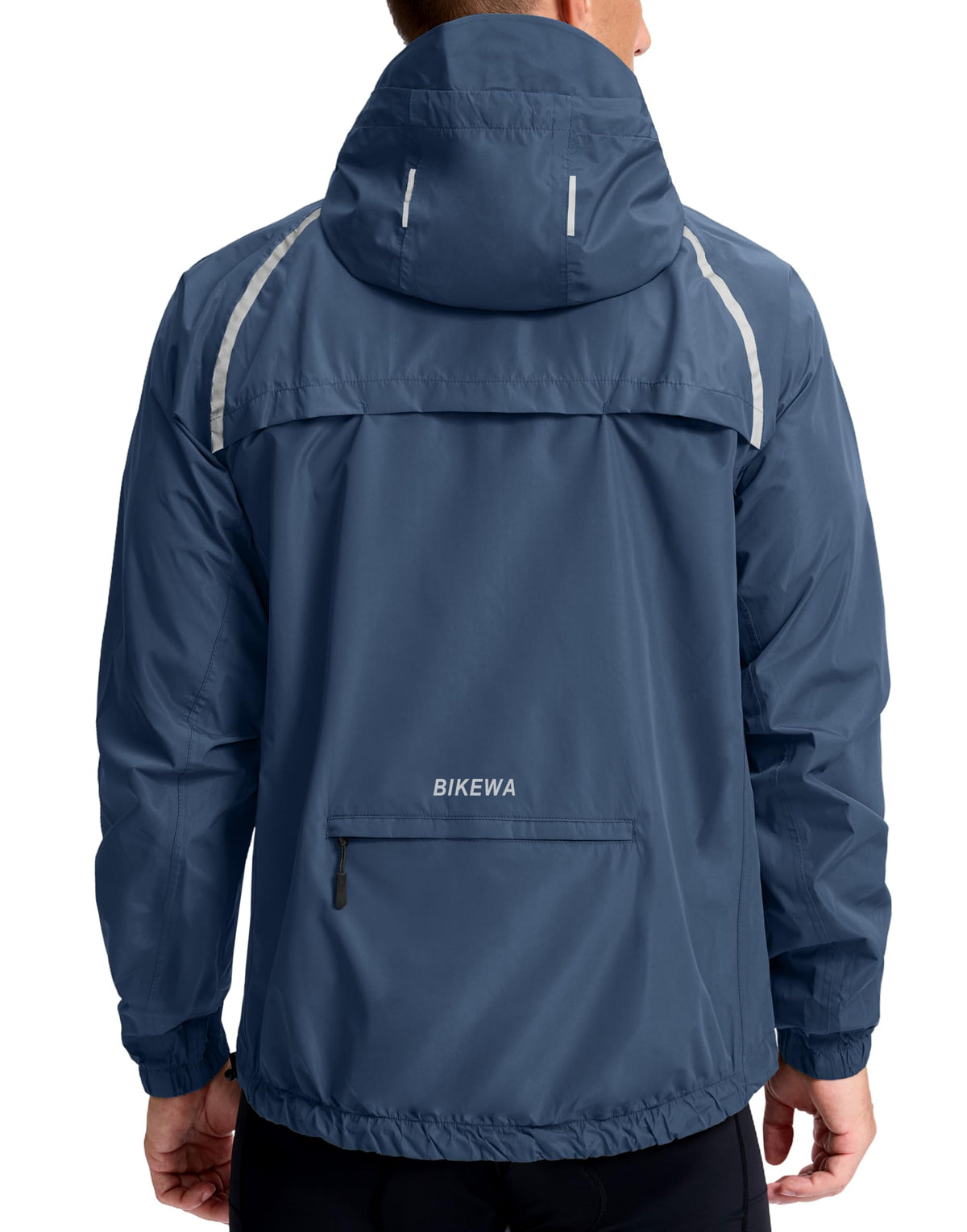 Bikewa Men's Cycling Rain Jackets Waterproof Running Bike Windbreaker Hooded Reflective Biking Windproof Bicycle Riding(Navy,L)