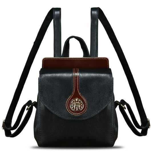 LRTO Genuine Leather Small Backpack Purse for Women Knapsack Casual Daypack College Back Bag (Black)