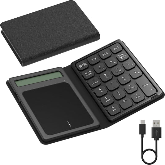 Tioleje 23-Keys, 3 1 Bluetooth Number Pad Touchpad with Calculator - Rechargeable Folding Portable Wireless Numeric