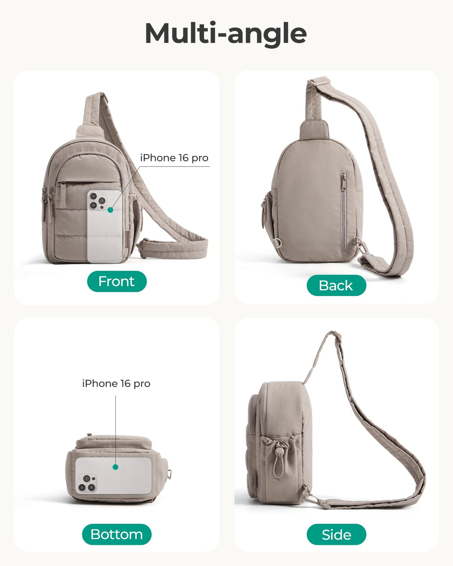 BAGSMART Small Sling Bag for Women, Puffer Crossbody Bag Purses Hobo Handbag Fanny Packs for Travel Hiking, Camel
