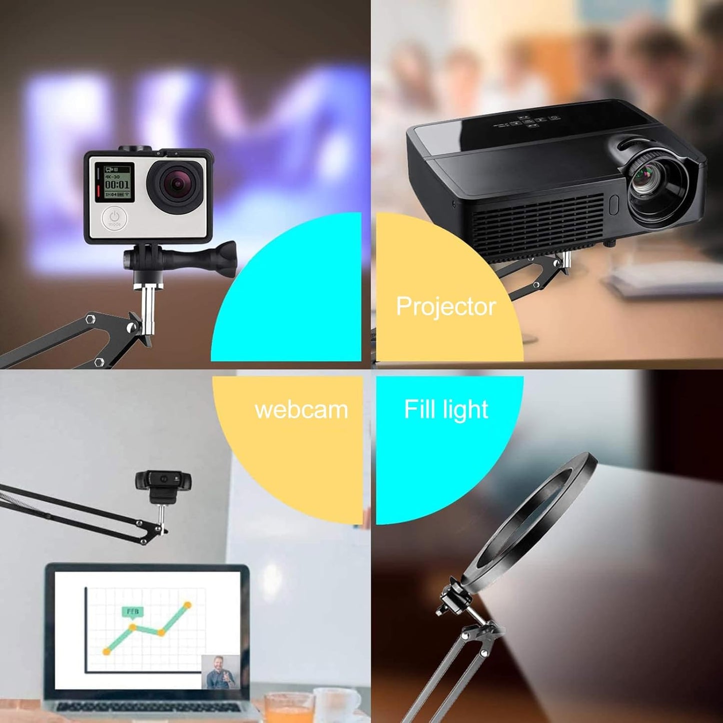 WOFASHPURET 1/4 Inch Metal Webcam Clamp Stand with Screw Interface, Adjustable Desktop Scissor Arm Holder for Live