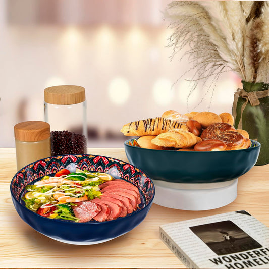 Zohsfbet Large Serving Bowls, 10 inch Porcelain Bowls, 75 Oz Fruit Salad Soups & Pasta Bowls for Entertaining, Dinner, Party - Stylish Decorative Dishes, Set of 2, Microwave & Dishwasher Safe - GREEN