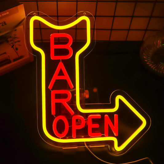 qbanziou Bar Open Neon Signs for Wall Decor，Open Signs for Business,Led Neon Light for Man Cave, Bar,Pub，Christmas Birthday Party Gift