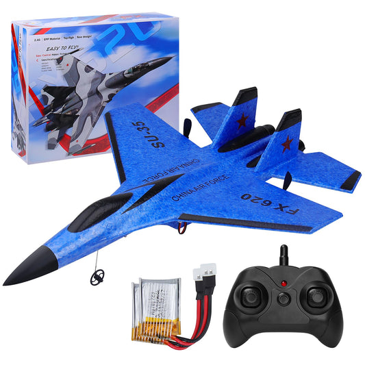 Beffkkip RC Plane 2CH Remote Control Plane SU35 RC Jet 2.4GHz RC Airplane RTF Easy to Fly FX620 Airplane Toys for Beginner, Kids and Adults,with Night Lights USB Charging（Blue）