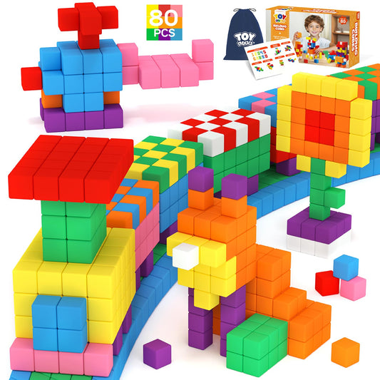 80PCS Magnetic Blocks, Magnetic Building Blocks for Kids Ages 3 4 5 6 Year Old, Magnet Cubes, Autism Montessori Toys, Preschool STEM Educational Sensory Magnet Toys Gifts for Kids 3-5 4-8