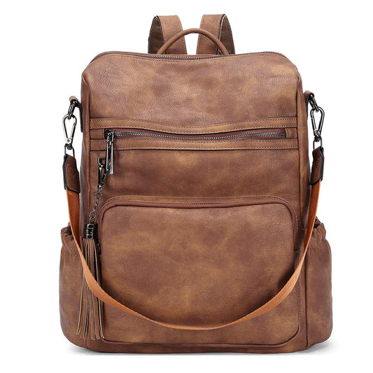 CLUCI Backpack Purse for Women Travel Backpack Large Leather Fashion Designer Lady Shoulder Bag with Tassel Brown