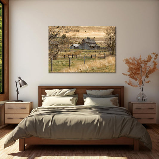 Framed Rustic Farmhouse Wall Art Vintage Barn Wall Art Country Field Landscape Poster Bathroom Canvas Prints Home Decor for Bedroom Living Room 24x16inch Ready to Hang