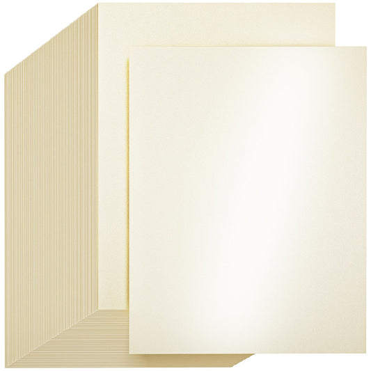 CreGear 100 Sheets Cream Shimmer Cardstock Printer Paper 8.5 x 11, 78lb/210gsm Glossy Card Stock, Premium Pearl Cardstock, Double Side Pearlescent Paper for DIY Craft, Christmas Card Making,Invitation