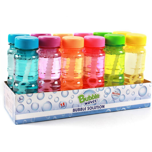 Big Bubble Bottle 12 Pack - 4oz Blow Bubbles Solution Novelty Summer Toy - Activity Party Favor Assorted Colors Set