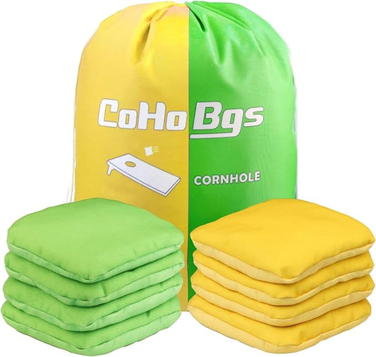 CoHoBgs Corn Hole Bags Set 8, Professional Cornhole Bags Dual-Sided Slick & Stick Resin Filled Suede and Duck Canvas Bean Bag for Cornhole Game Includes Carry Case