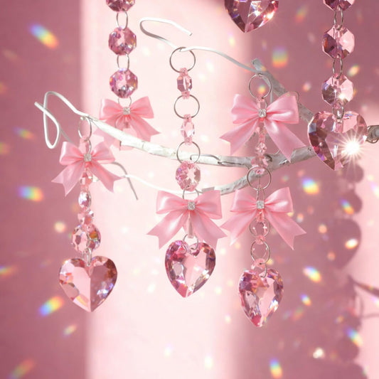 Briwooody Pink Heart Ornament Chandelier Decoration Hanging Crystal Decoration Heart Crystal Suncatcher for Mother's Day Hallway Wedding Window Tree