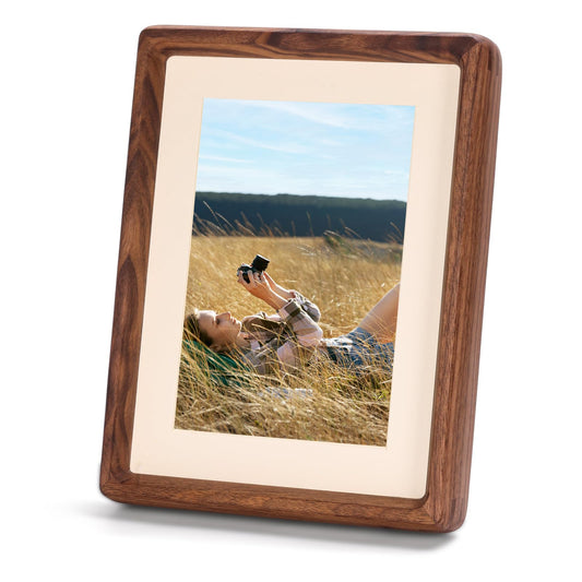 3Liangthings Solid Walnut Picture Frame 4x6 5x7, Solid Wood Tabletop Photo Frame with Decorative Joinery Corners, Horizontal or Vertical Display (Walnut, For 4x6 / 5x7 Photo)