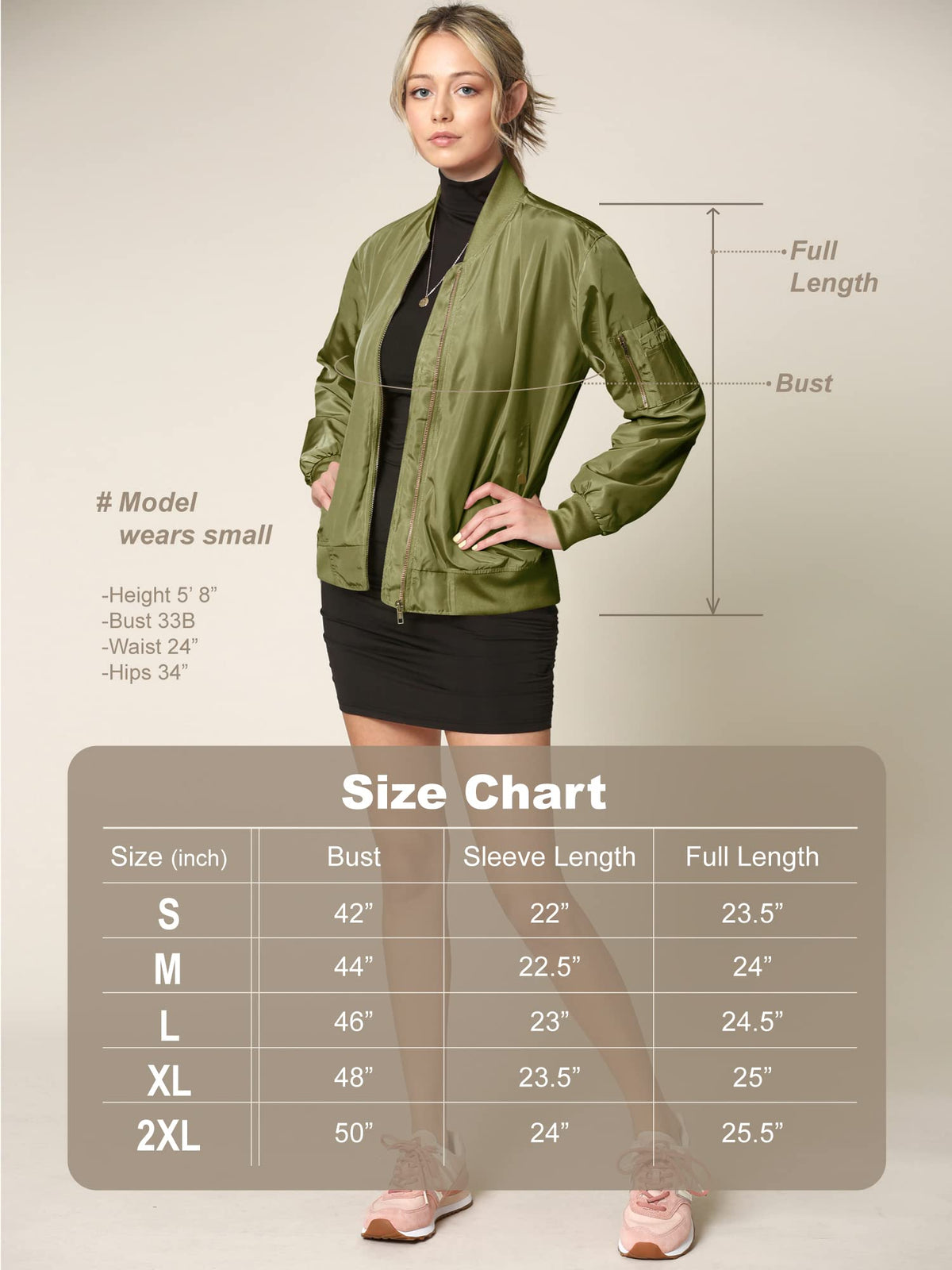 LL WJC2157 Women's Classic Lightweight Jacket Multi Pocket Windbreaker Bomber Jacket M Olive